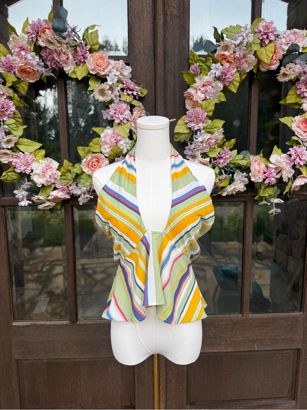 FAVLUX Yellow Multi-Color Striped Halter Crop Top